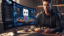 Turnamen poker Texas Hold’em profesional online dengan pemain fokus dan chip