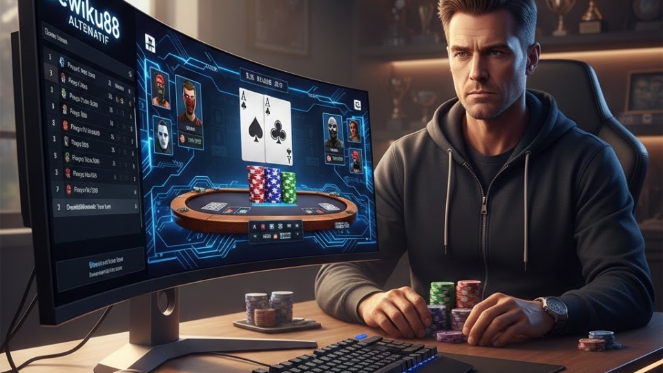 Turnamen poker Texas Hold’em profesional online dengan pemain fokus dan chip